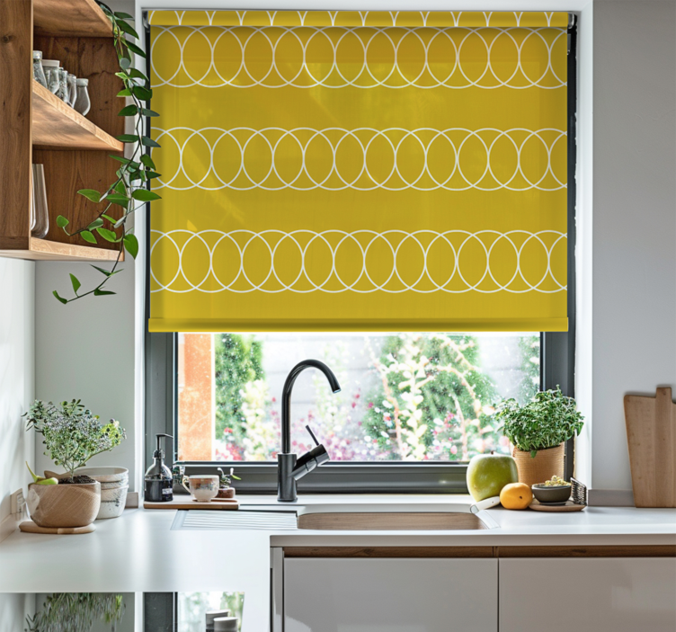 Yellow circles pattern kitchen blind - TenStickers