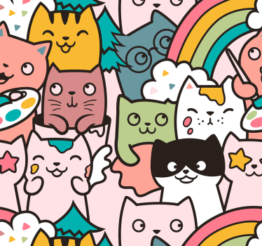 Childrens blind cat doodle pastel colors pattern - TenStickers
