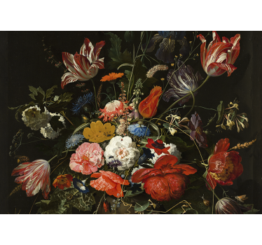 Kitchen blind with red blue and white flowers painting - TenStickers
