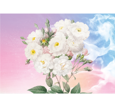 Kitchen blind with white flowers on blue and orange - TenStickers