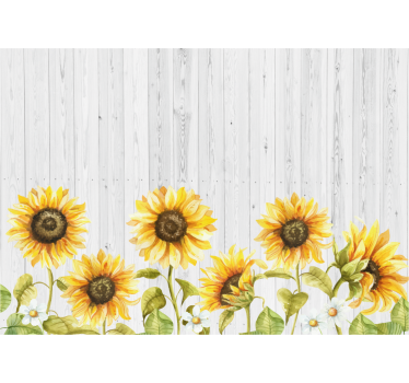 Kitchen blind sunflowers on gray wooden planks - TenStickers