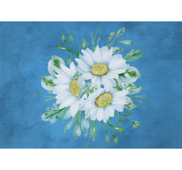 Kitchen blind with white flowers on blue background - TenStickers