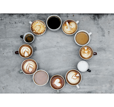 Kitchen blind with assorted coffee mugs in circle - TenStickers