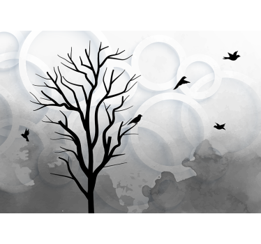 Kitchen blind featuring artistic black tree and birds - TenStickers