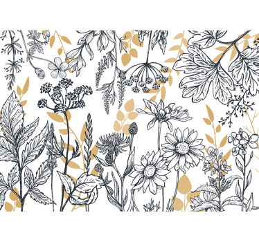 Glamour floral variation with gold living room blind - TenStickers