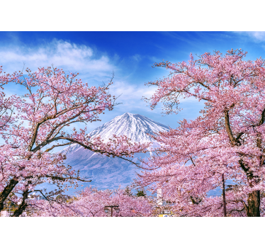 Living room blind mountain cherry blossom design - TenStickers