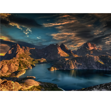 Living room blind norwegian landscape sea and mountains - TenStickers