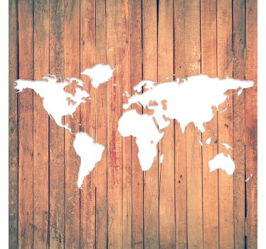 Living room blind with white world map on wood - TenStickers