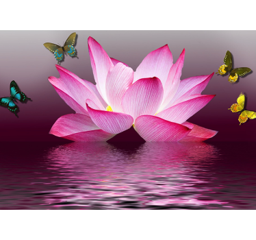 Living room blind pink lotus flower with butterflies - TenStickers