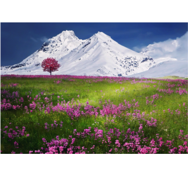 Living room blind mountain floral landscape - TenStickers