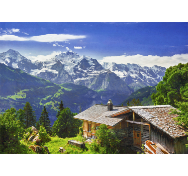 Living room blind featuring grindelwald mountains and fields - TenStickers
