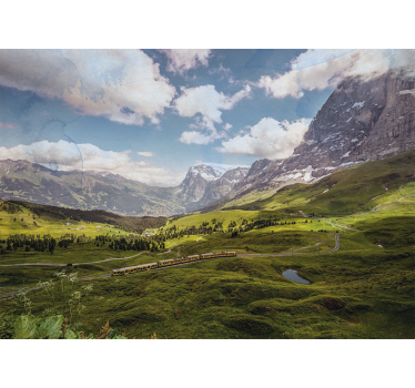 Living room blind with green fields and mountains - TenStickers