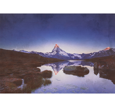 Living room blind snowy mountain water reflection - TenStickers