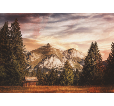 Living room blind little wooden cabin in the forest - TenStickers