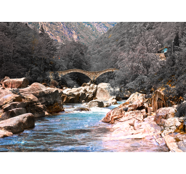 Living room blind river in the forest with bridge - TenStickers