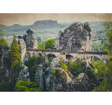 Living room blind beautiful stone bridge in mountains - TenStickers