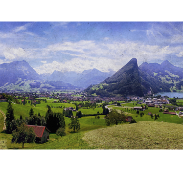 Living room blind with houses and mountains view - TenStickers