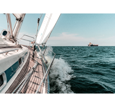Living room blind with sea yacht 3d effect - TenStickers