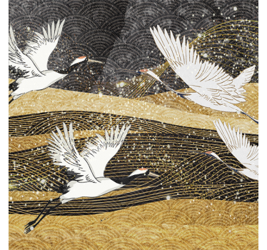 Living room blind with white oriental birds design - TenStickers