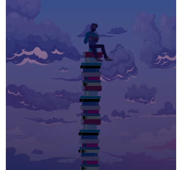 Living room blind with book tower illustration - TenStickers