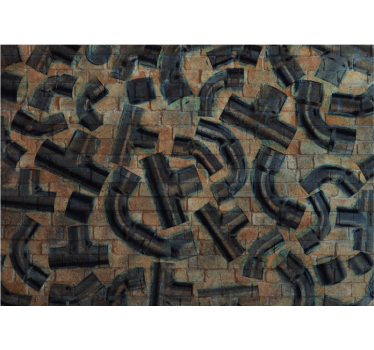 Living room blind with industrial brick and pipe pattern - TenStickers