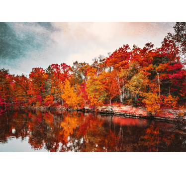 Living room blind autumn forest reflection in lake - TenStickers