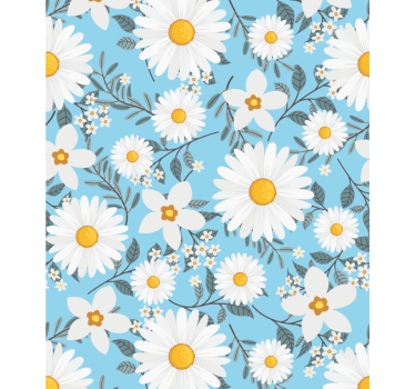 Daisy flowers pattern blue background roller blind - TenStickers
