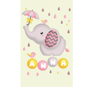 Baby elephant with name and umbrella childrens blind - TenStickers
