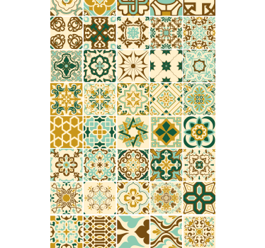 Gold and green spanish tiles pattern Bathroom window blind - TenStickers