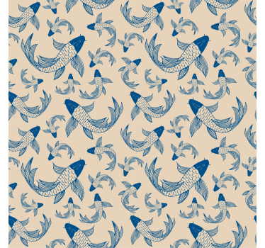 Beige and blue koi fish Living room roller blind - TenStickers