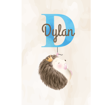 Hedgehog with initial and name childrens blind - TenStickers