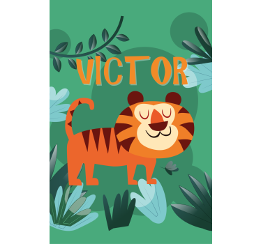 Happy tiger with name childrens blind - TenStickers