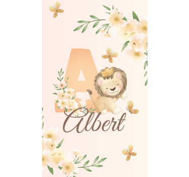 Baby lion with name and initial childrens blind - TenStickers