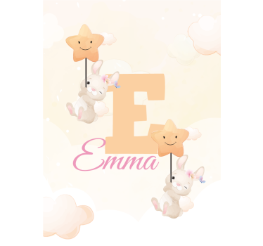 Bunnies with stars with name childrens blind - TenStickers