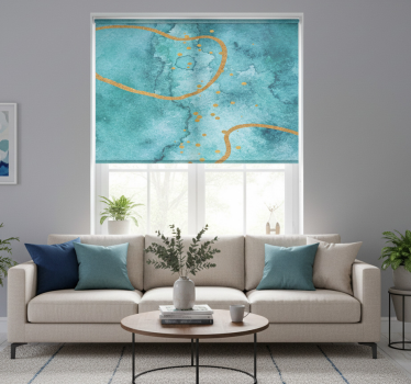 Abstract aquamarine with gold living room blind - TenStickers
