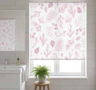 Bathroom blind in white with pink pine design - TenStickers