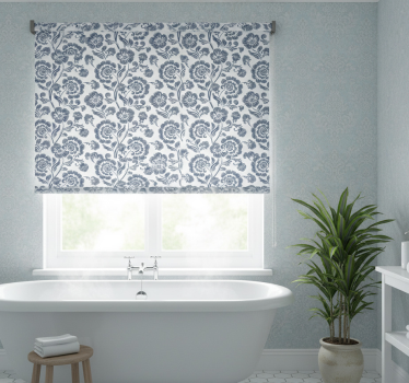 Bathroom blind with blue flowers on white background - TenStickers