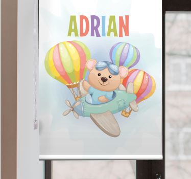 Bear in airplane with name childrens blind - TenStickers