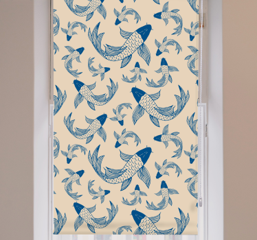 Beige and blue koi fish Living room roller blind - TenStickers
