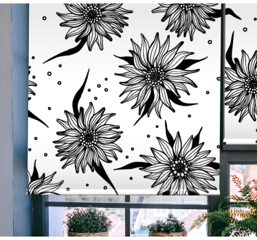 Black white sunflower illustration Flower roller blind - TenStickers
