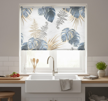 Blue tropical plants on white kitchen blind - TenStickers