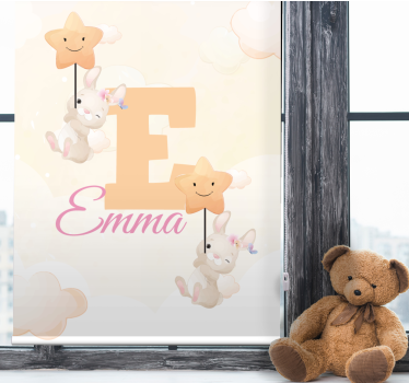 Bunnies with stars with name childrens blind - TenStickers