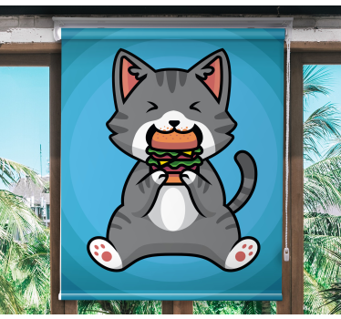 Cat eating a hamburger Kids blind - TenStickers