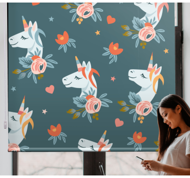 Blue charming unicorns childrens blind - TenStickers