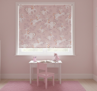 Childrens blind featuring a tall pink unicorn with flowers - TenStickers