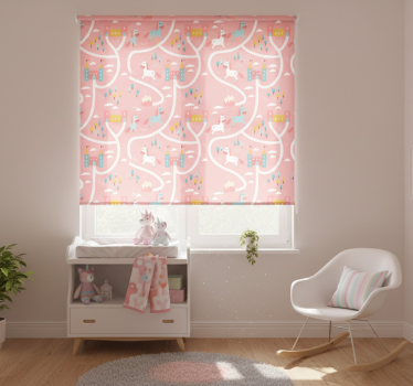 Childrens blind featuring pink unicorns and castles - TenStickers