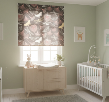 Childrens blind in pink leaves black butterfly pattern - TenStickers