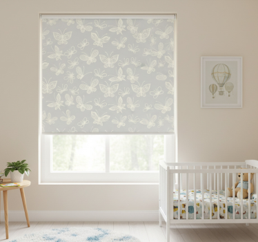 Childrens blind in white and grey butterfly pattern - TenStickers