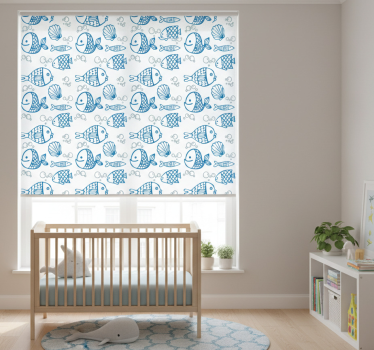 Childrens blind with blue fish on white background - TenStickers