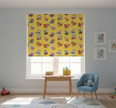 Childrens blind with superhero pets pattern on yellow - TenStickers